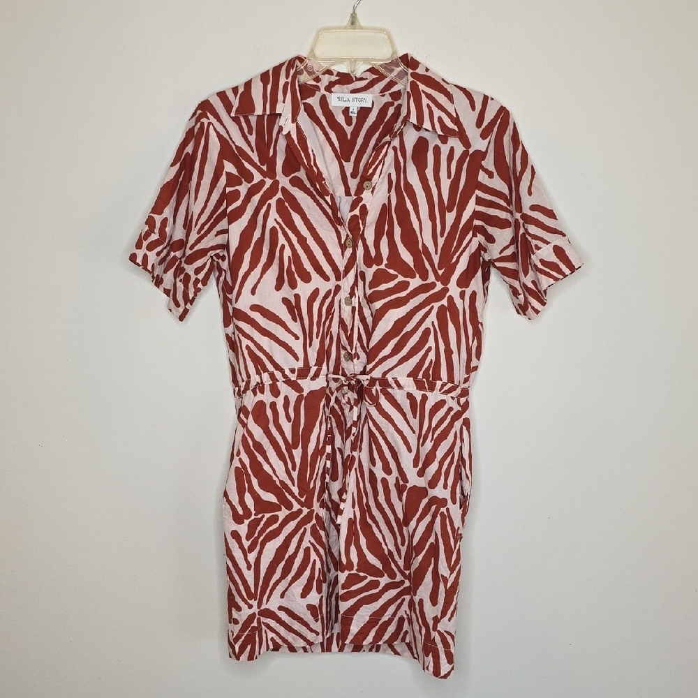 Willa Story Rust Cinch Waist Zebra Print Dress Size Small